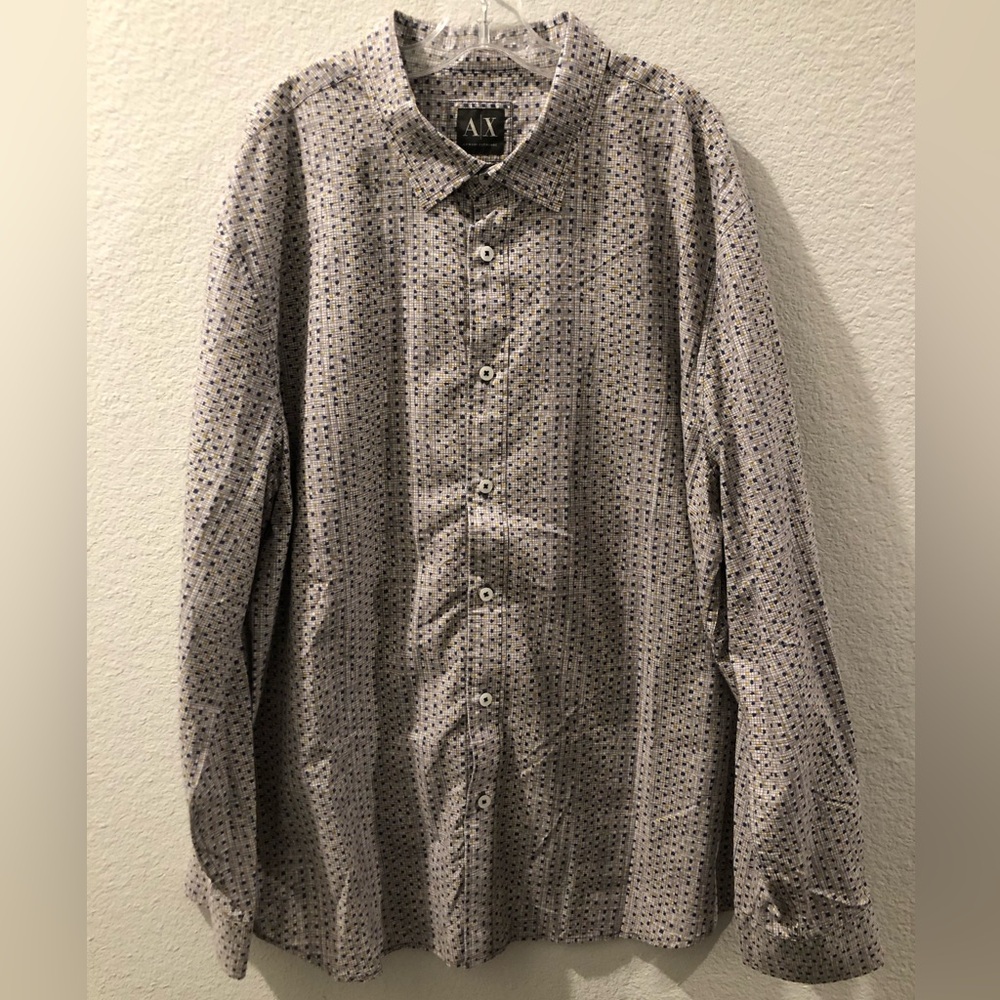 Armani Exchange Men's Gray and Blue Patterned Shirt